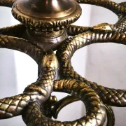 Italian brass umbrella stand, Art Nouveau style, with putti.