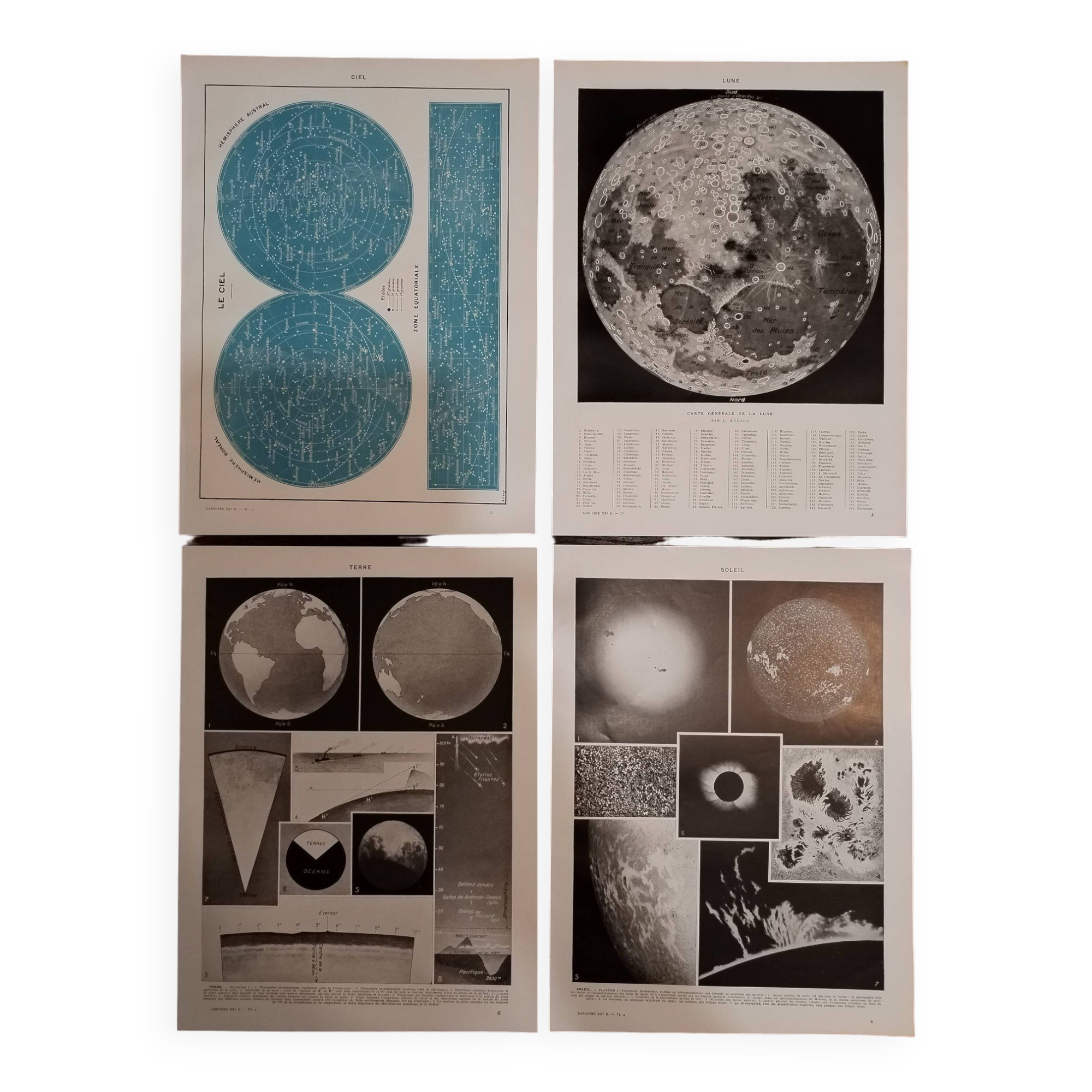Lot of lithographs on the sky, the sun, the Moon and the Earth