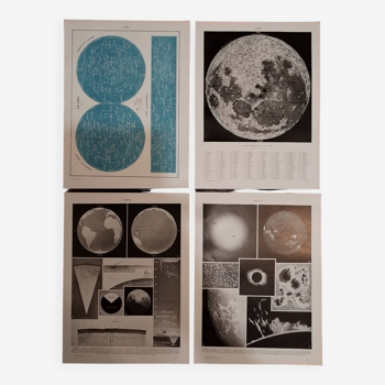 Lot de lithographies sur le ciel, le soleil, la Lune et la Terre