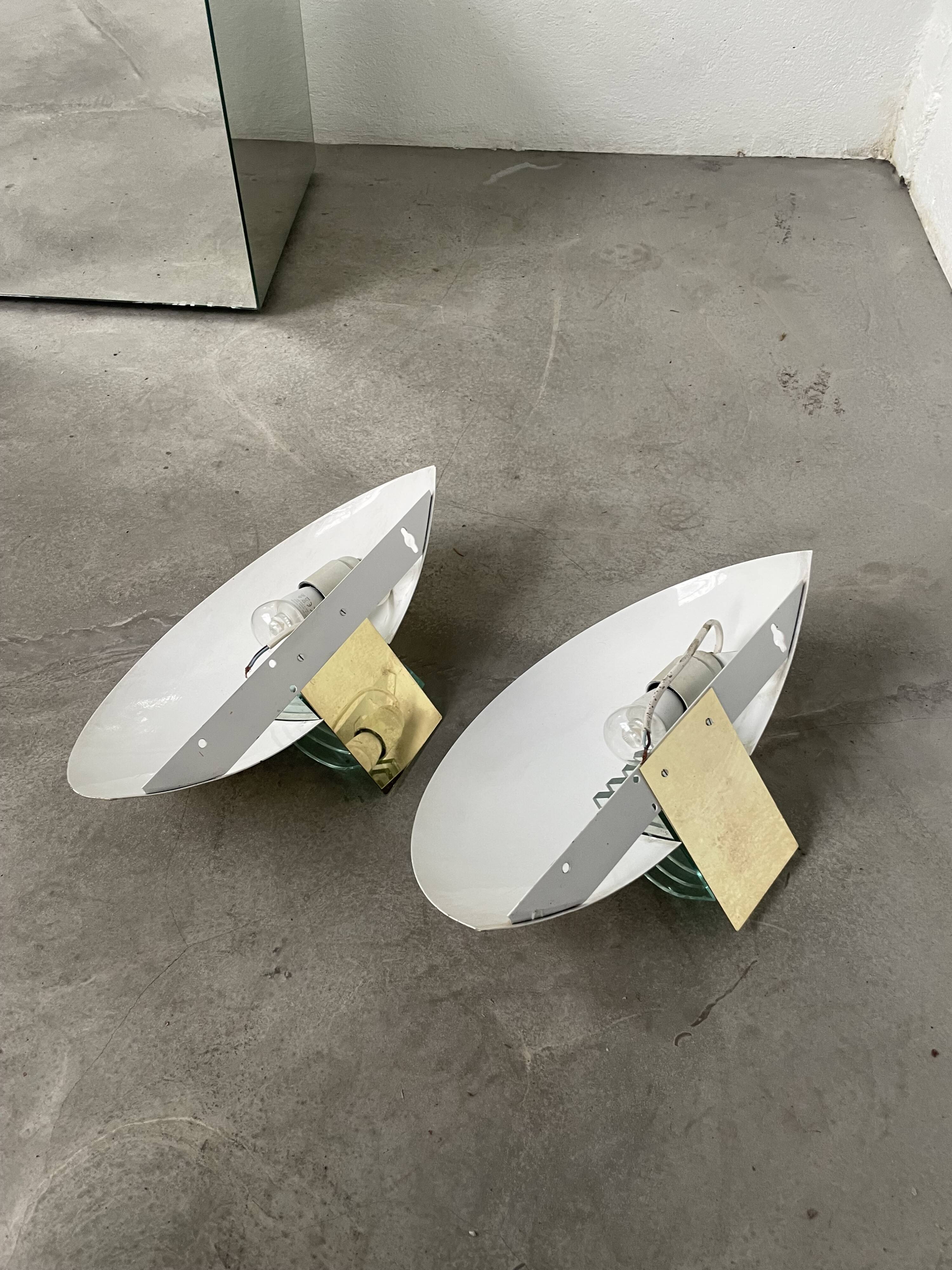 Pair of brass and art deco glass wall lights SCE