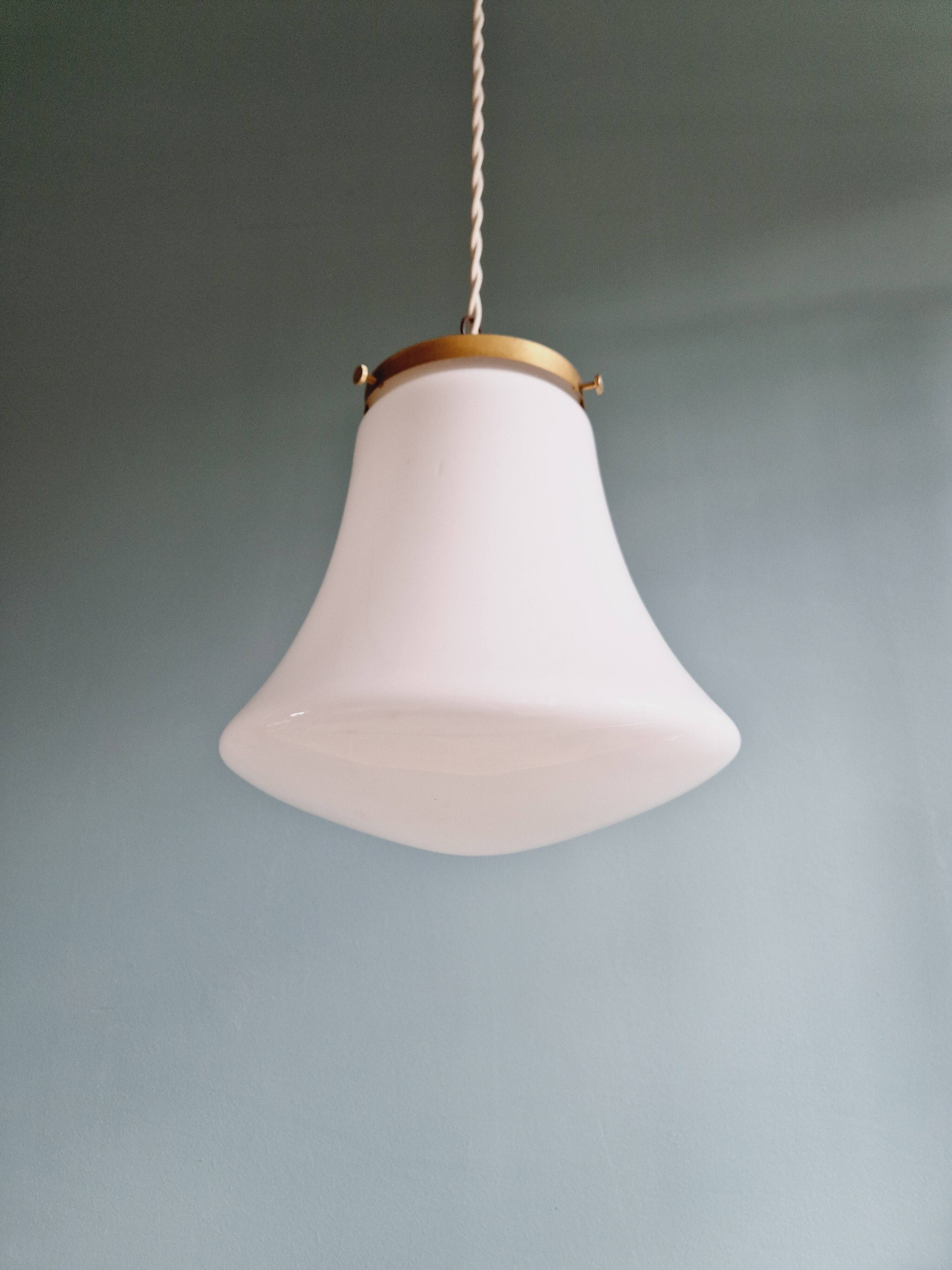 Vintage bell-shaped white opaline pendant light