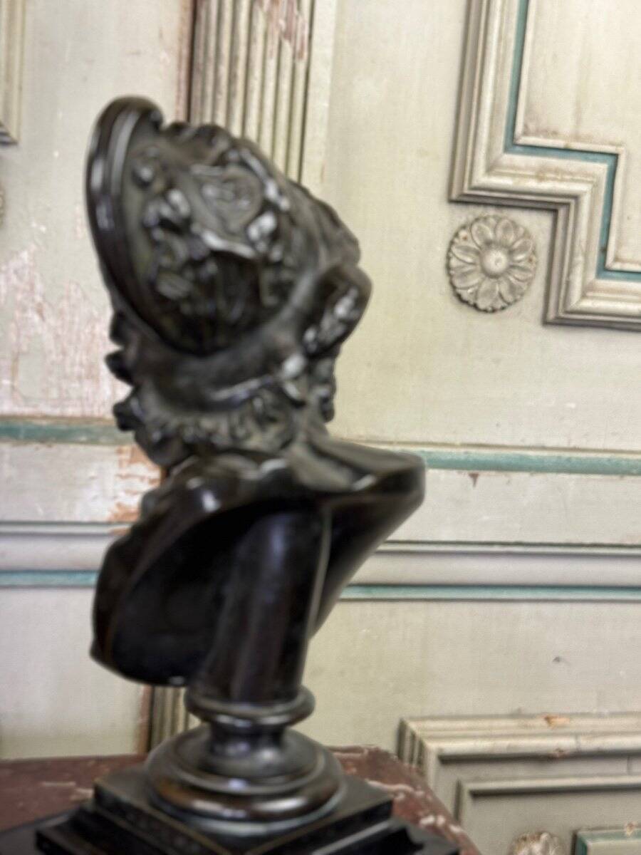 Bust of Ajax, bronze with black patina on a black Belgian marble base, 19th century.