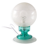 Frosted globe lamp and turquoise glass