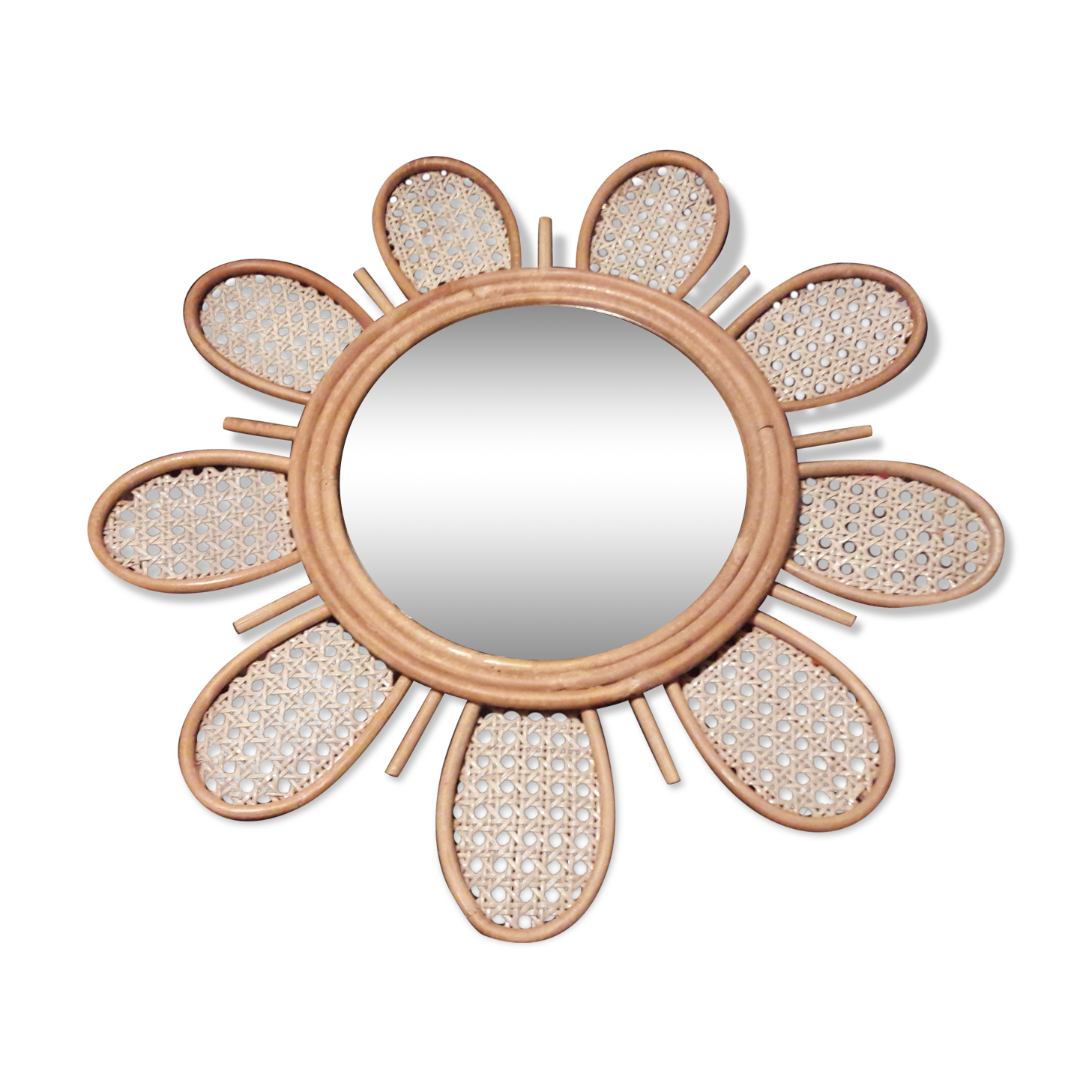 Rattan sun mirror and caning diameter 50cm