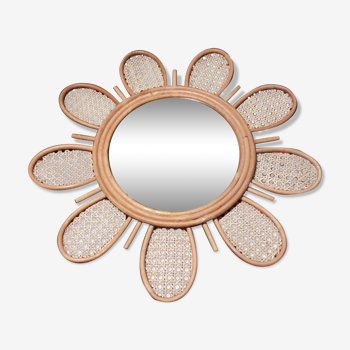 Rattan sun mirror and caning diameter 50cm