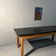 Oak farmhouse table, black top