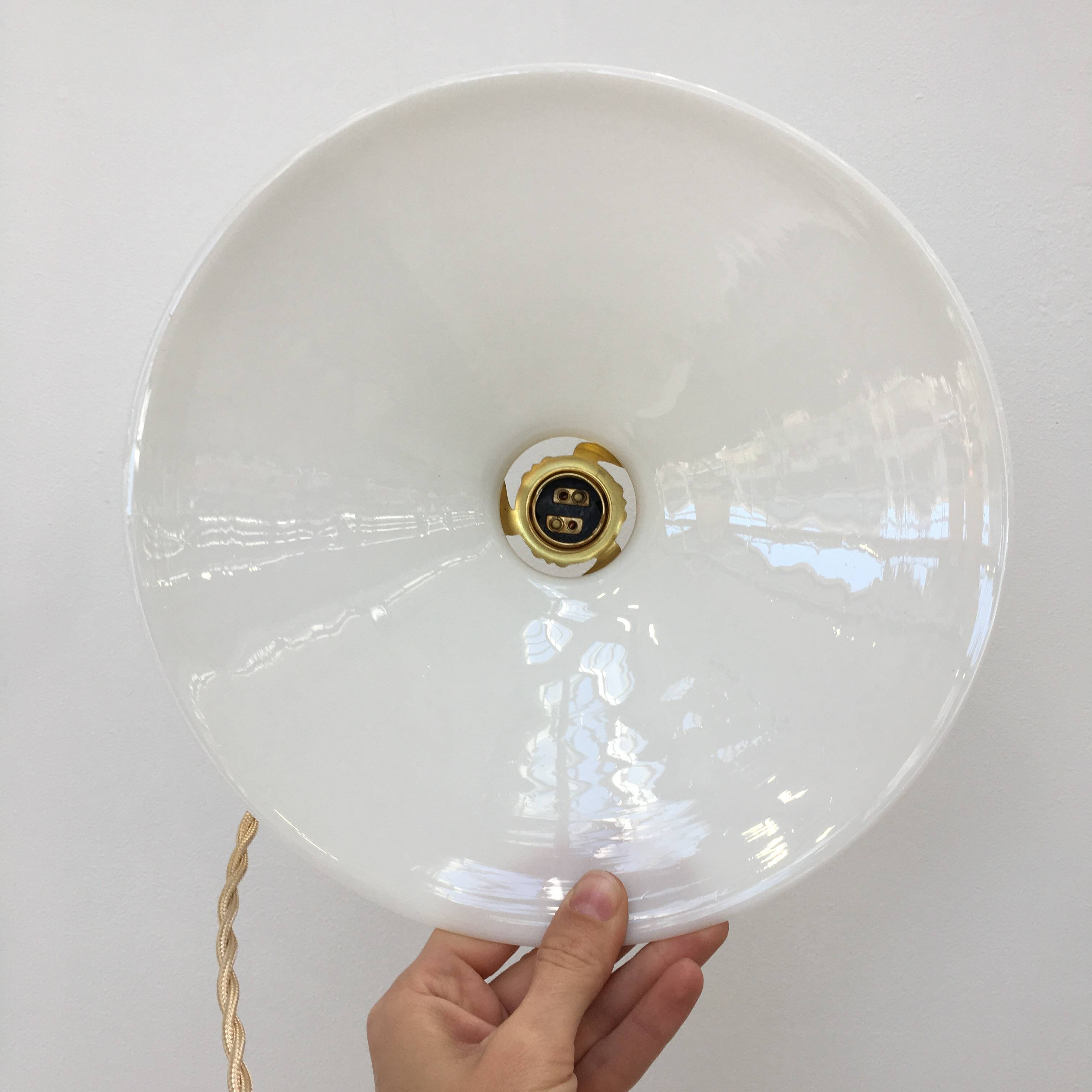 Series of two vintage pendant lights in white opaline