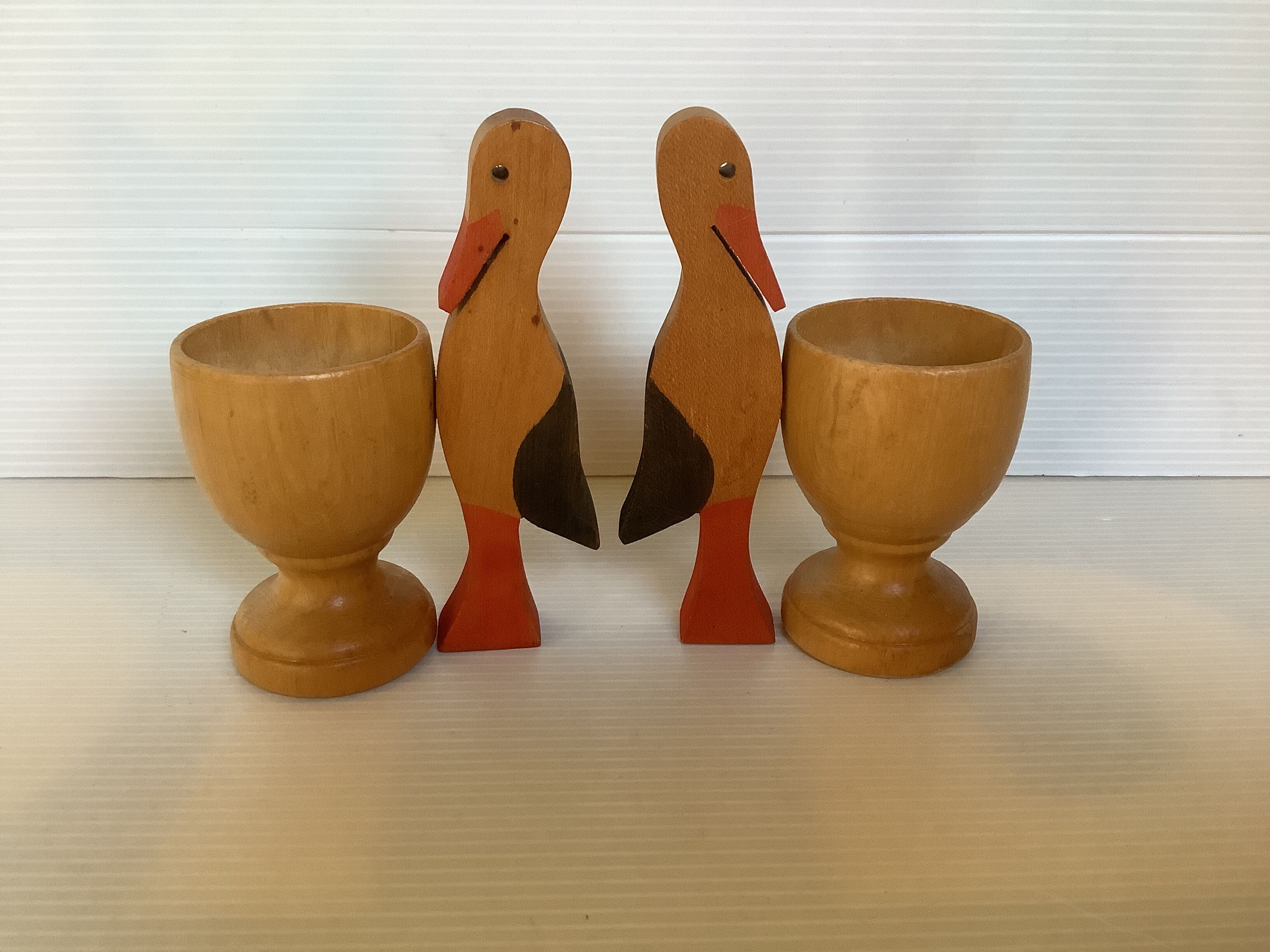 Pair of wooden stork egg cups