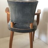 Armchair bridge mustache in blue gray velvet