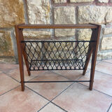 Scandinavian wood and steel magazine rack from the 60s