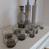 Vintage 60s/70s liqueur set in smoked glass with rim