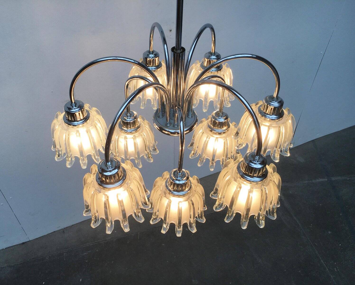 German type glass and metal chandelier 9471 by Richard Essig, 1970s.