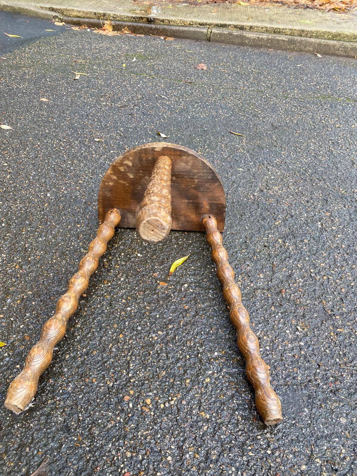 Tripod stool with turned solid wood legs