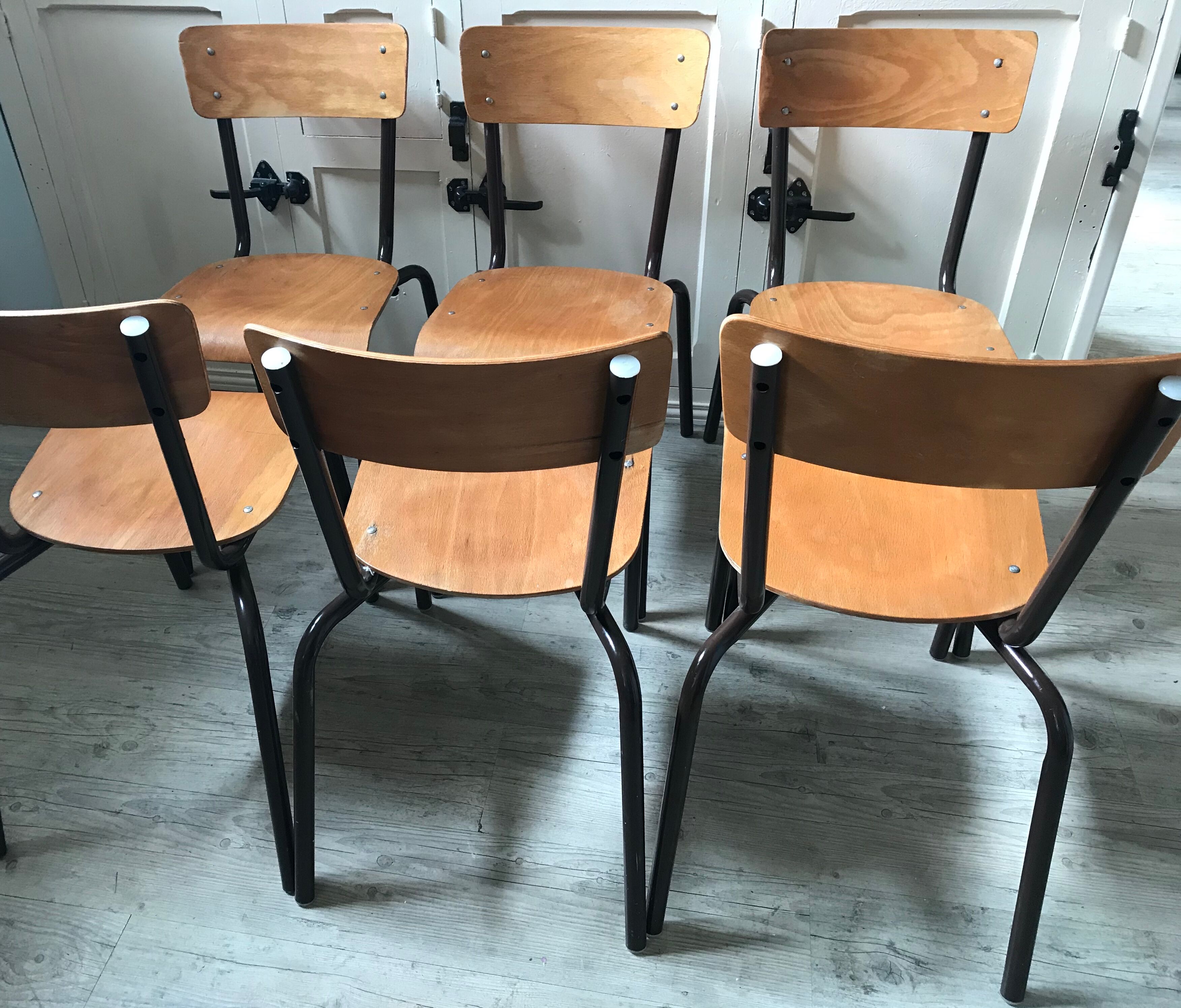 Lot of six vintage school chairs