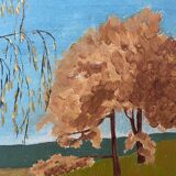 Mid Century Vintage Framed Oil Painting - By the Lake