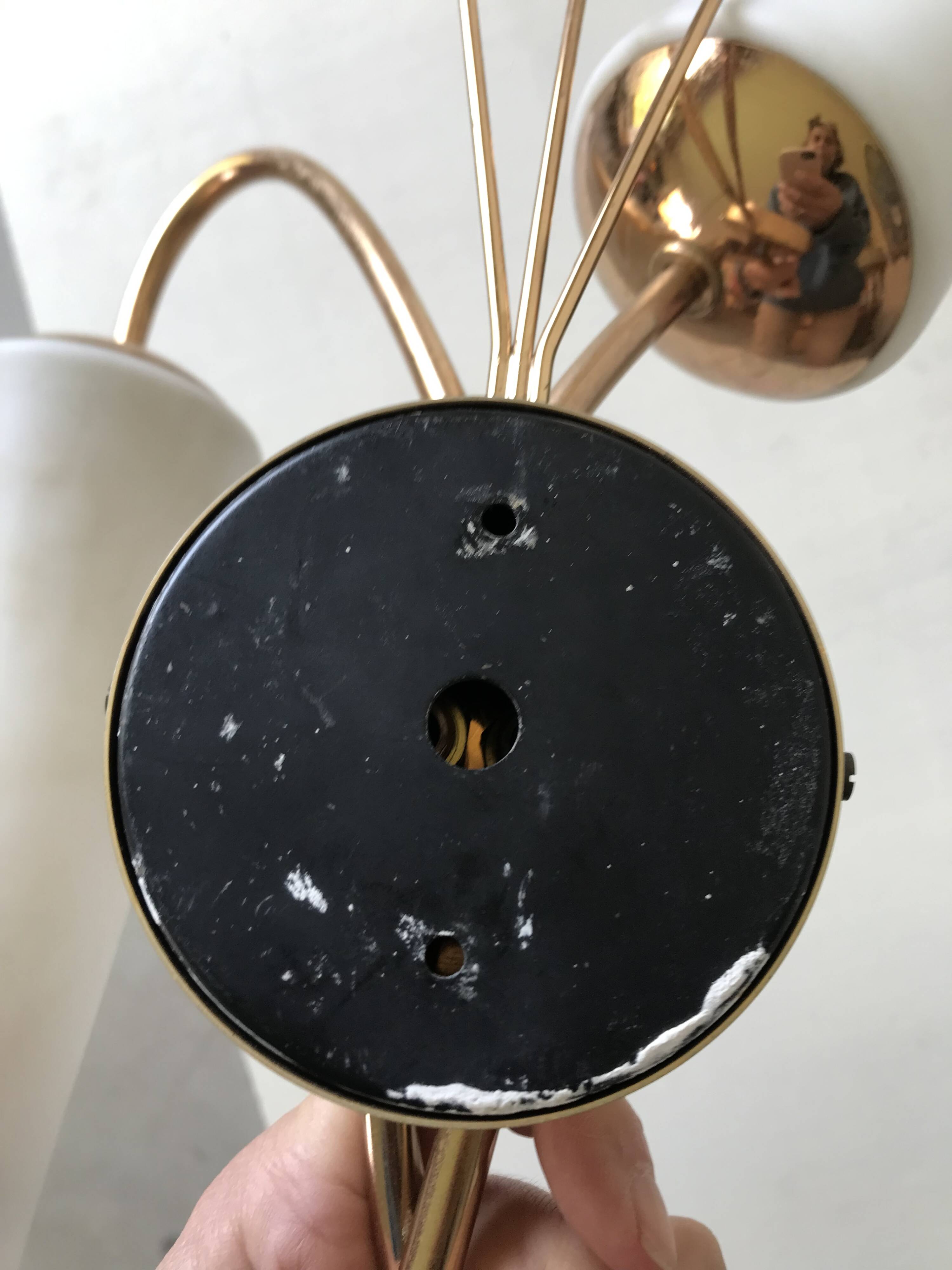 Pair of brass wall lights, circa 1950.