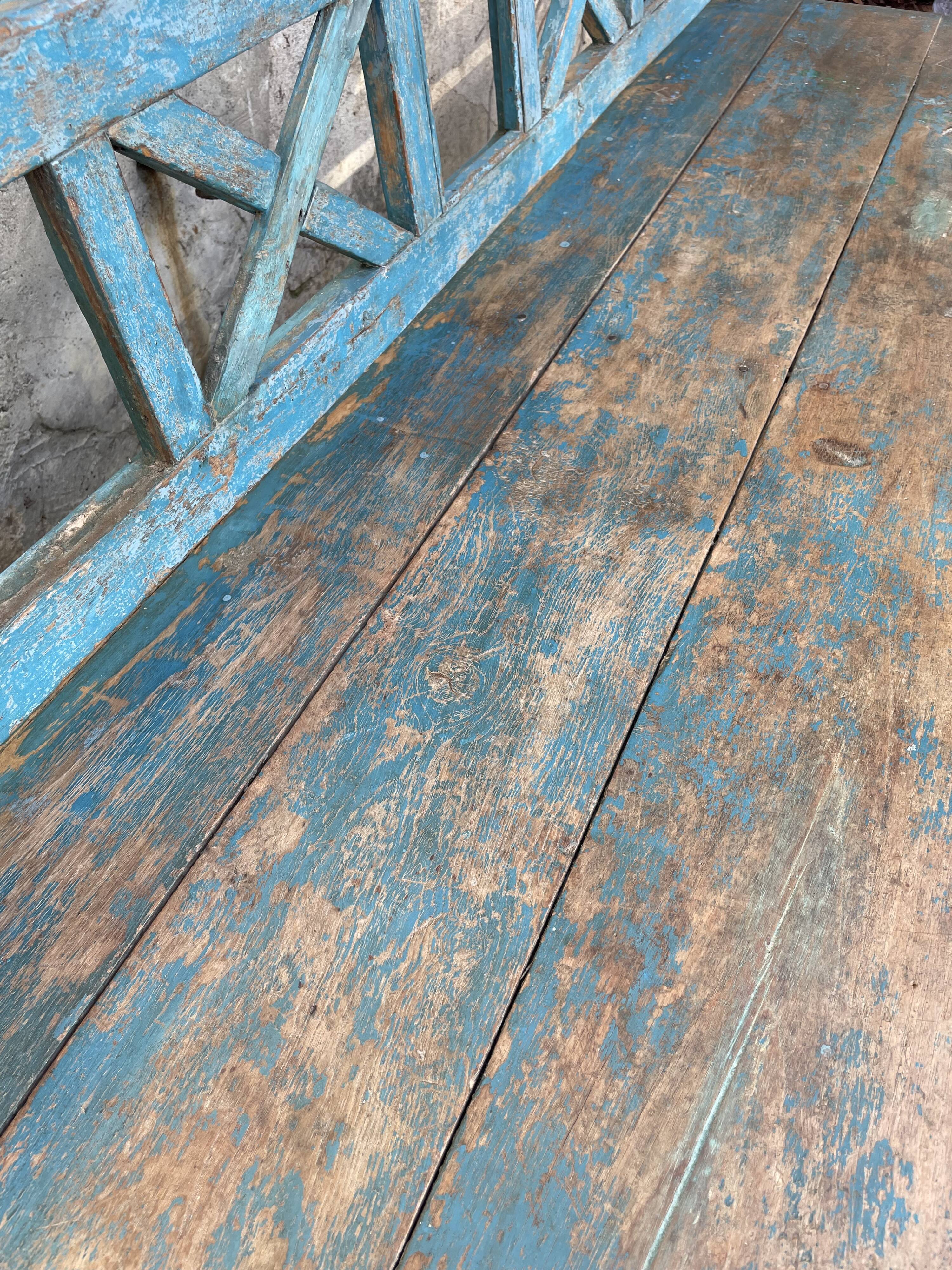Indian bench in blue lacquered teak
