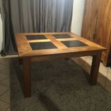 Teak table with hainaut blue stone