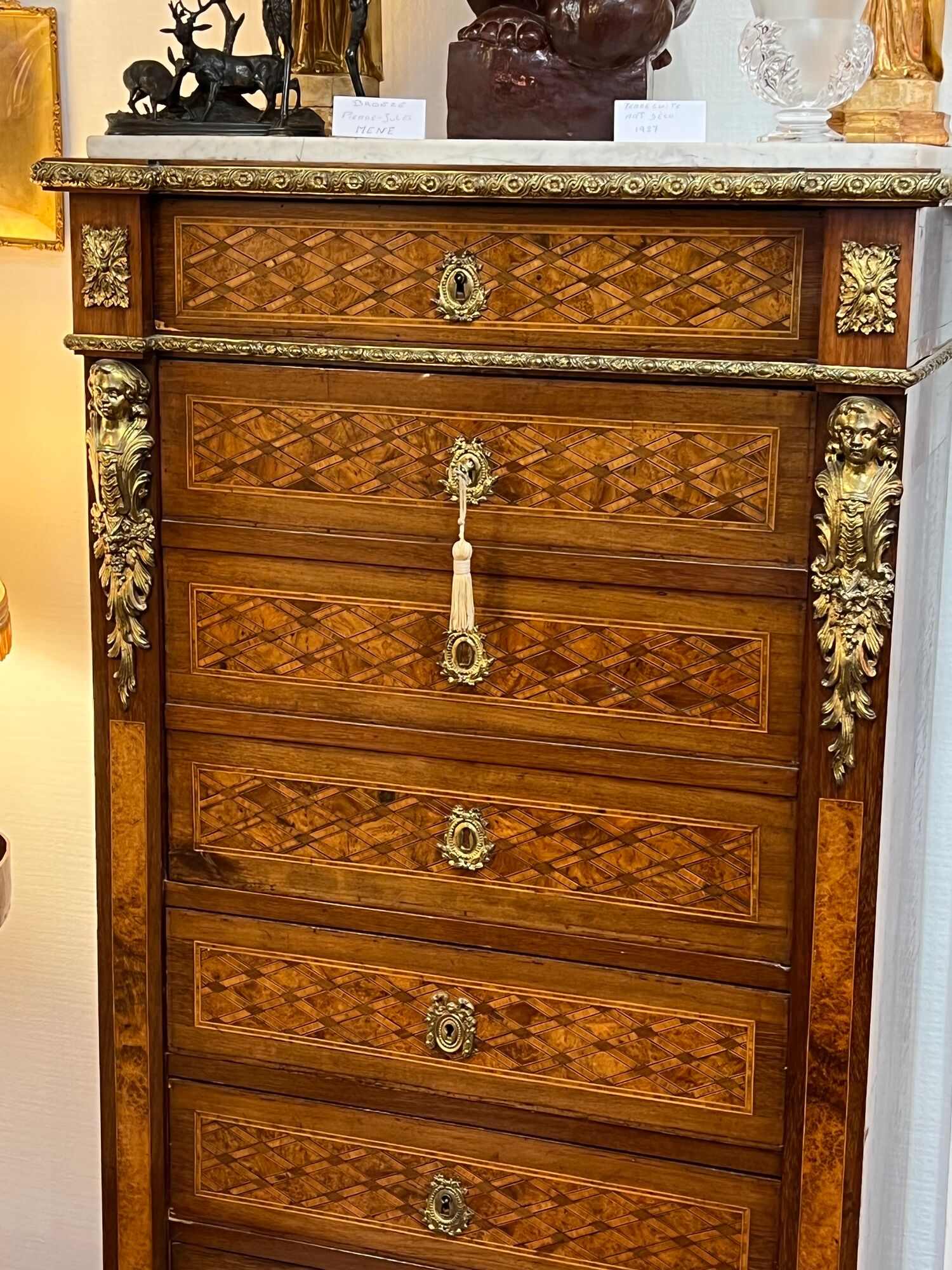Secretary Ancien, Napoleon III, Late Nineteenth Century, Marquetry And Gilded Bronze