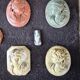Collection of cameos and intaglios, shells and lava stones, around 1900.