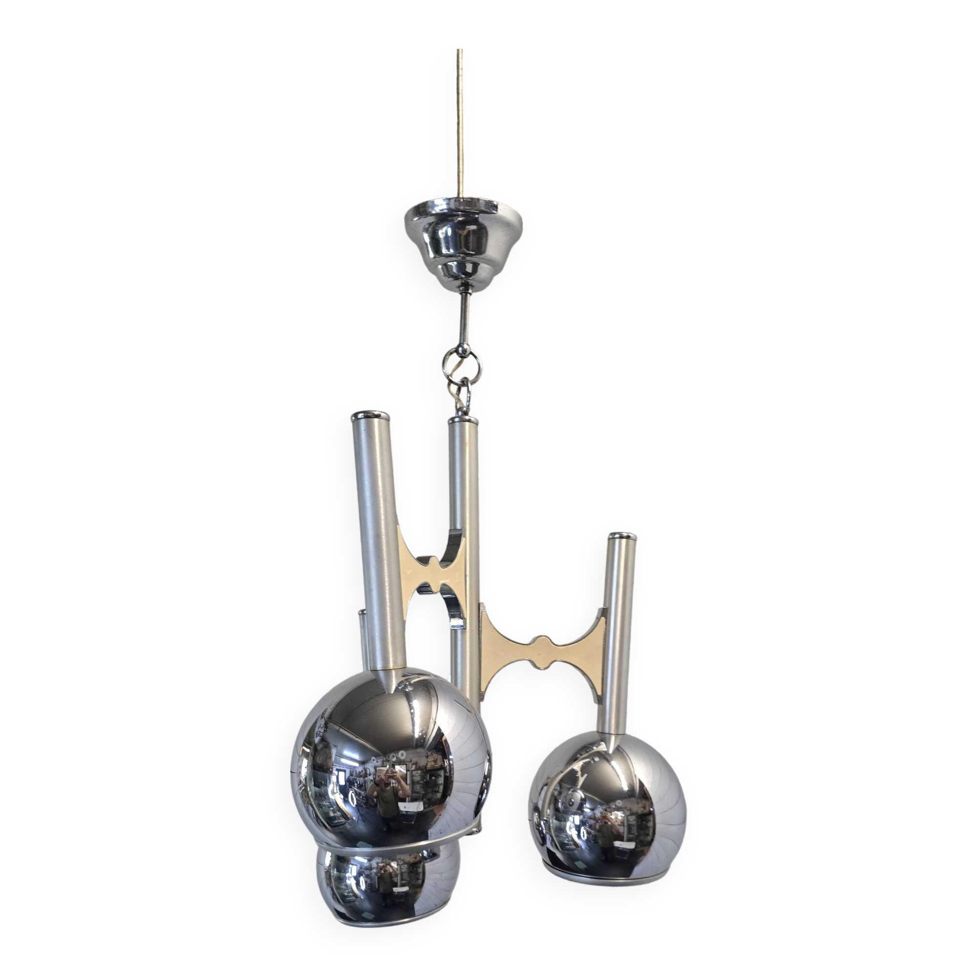 Vintage 3-light chrome metal chandelier