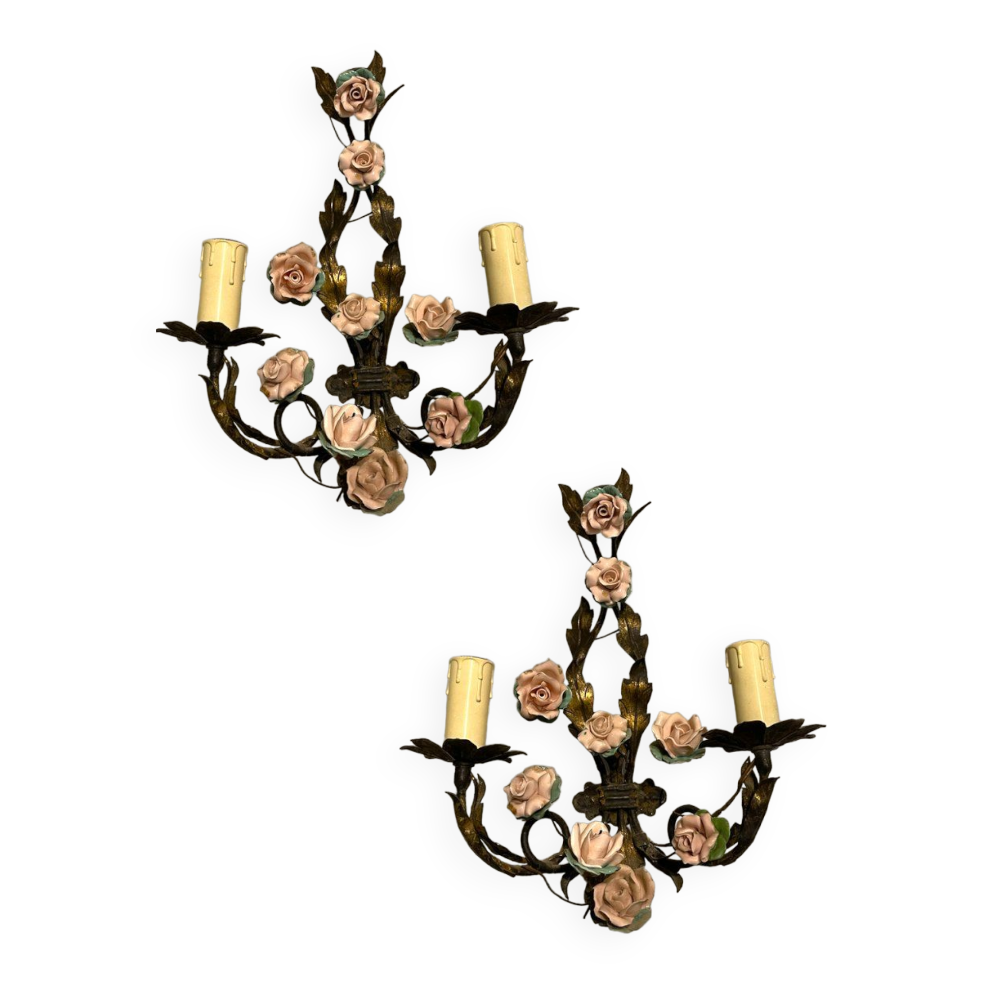 Vintage tole porcelain sconces 1960s