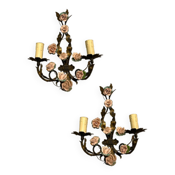 Vintage tole porcelain sconces 1960s
