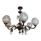 Louis XV bronze chandelier with crystal pendants - 9 lights
