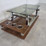 Vintage teak and chrome bar coffee table, 1960s