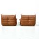 Togo lounge chairs in cognac cow leather attributed to Michel Ducaroy for Ligne Roset, set of 2