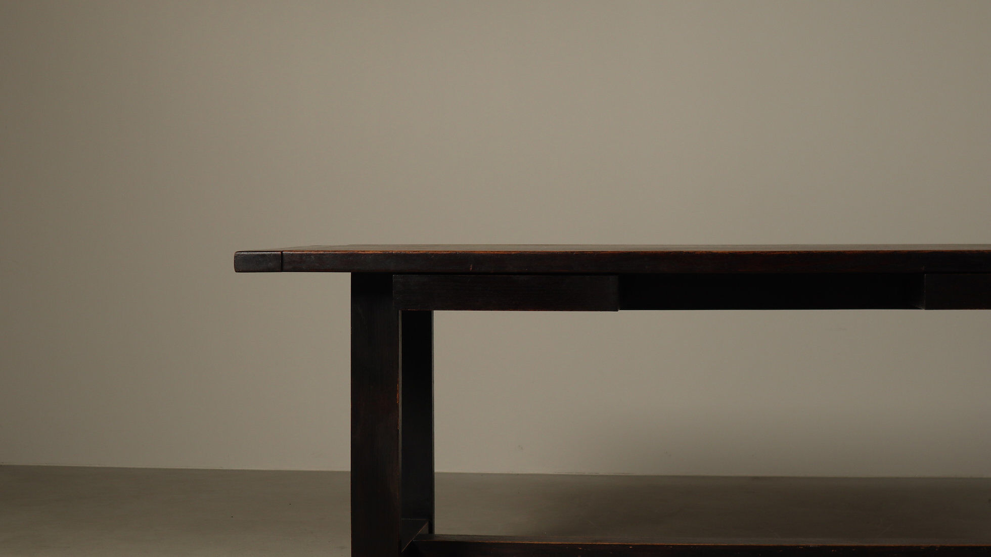 Jean Batenburg dark stained oak dining table for MI, Belgium, circa 1969