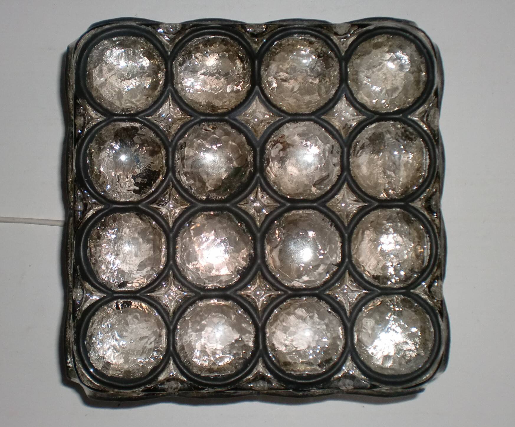 19x19cm  iron-ring glass ceiling lamp by Limburg Glashütte Germany 1960s