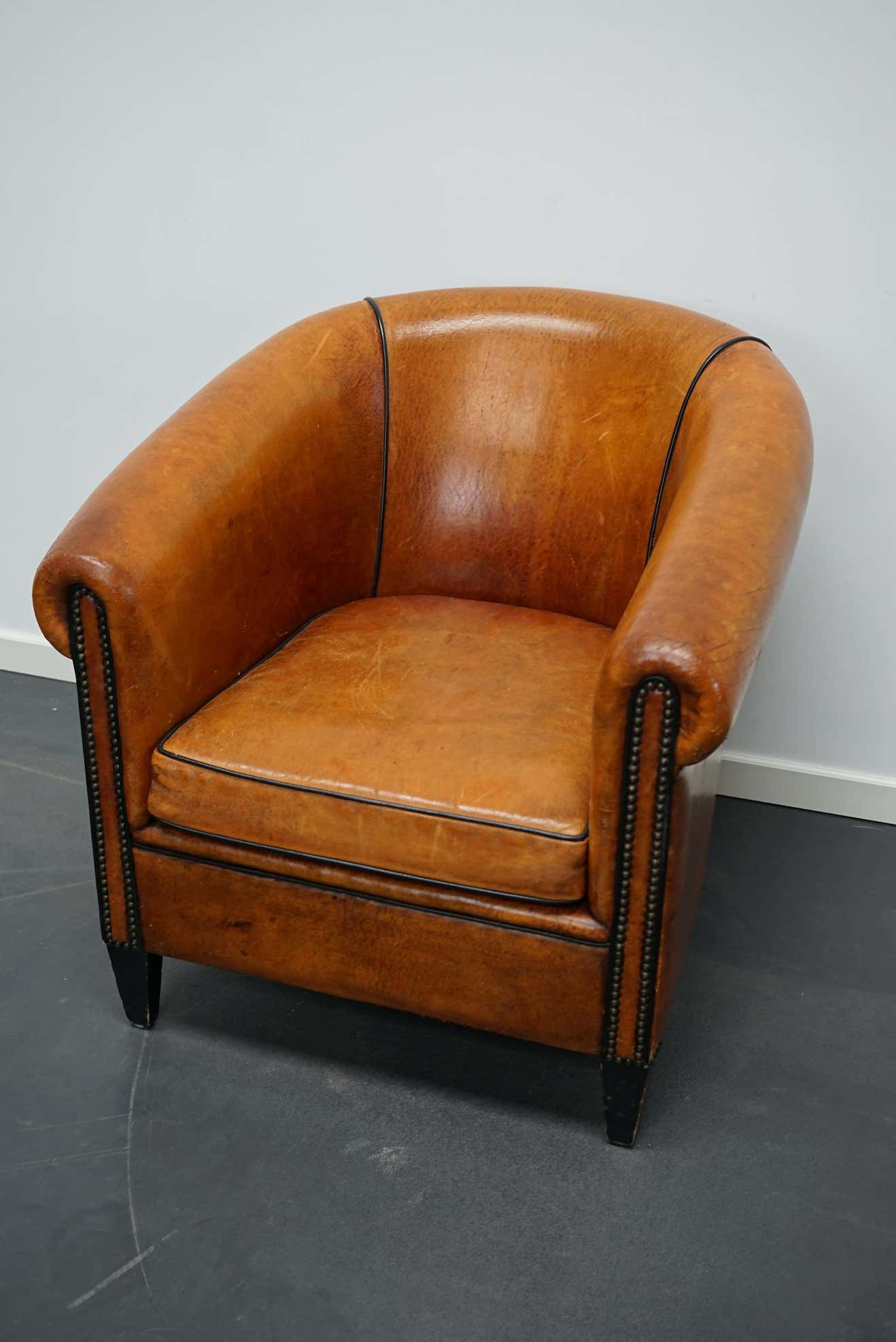 Vintage club chair in cognac-coloured leather Netherlands