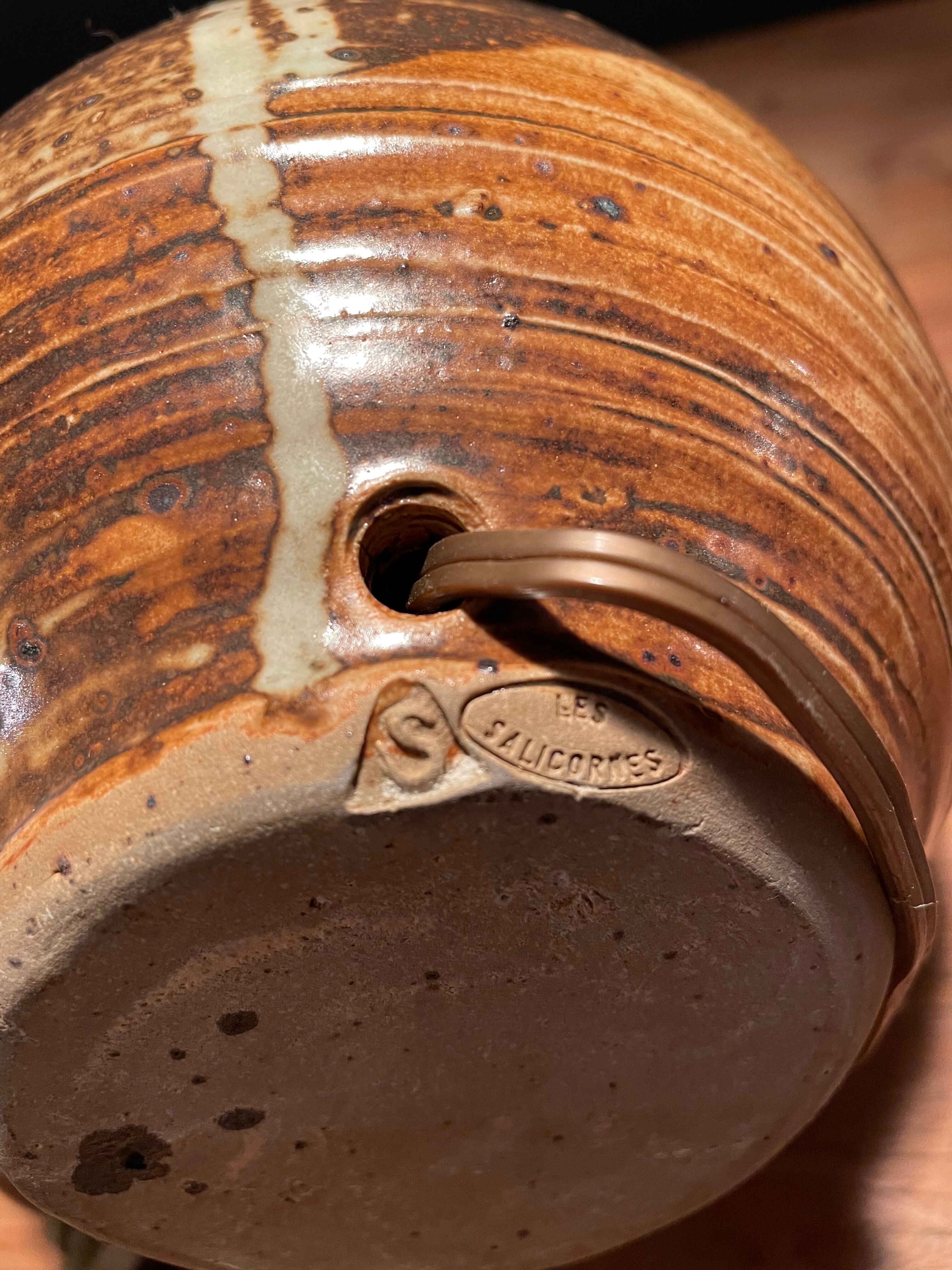 Beautiful ceramic table lamp signed La Salicorne