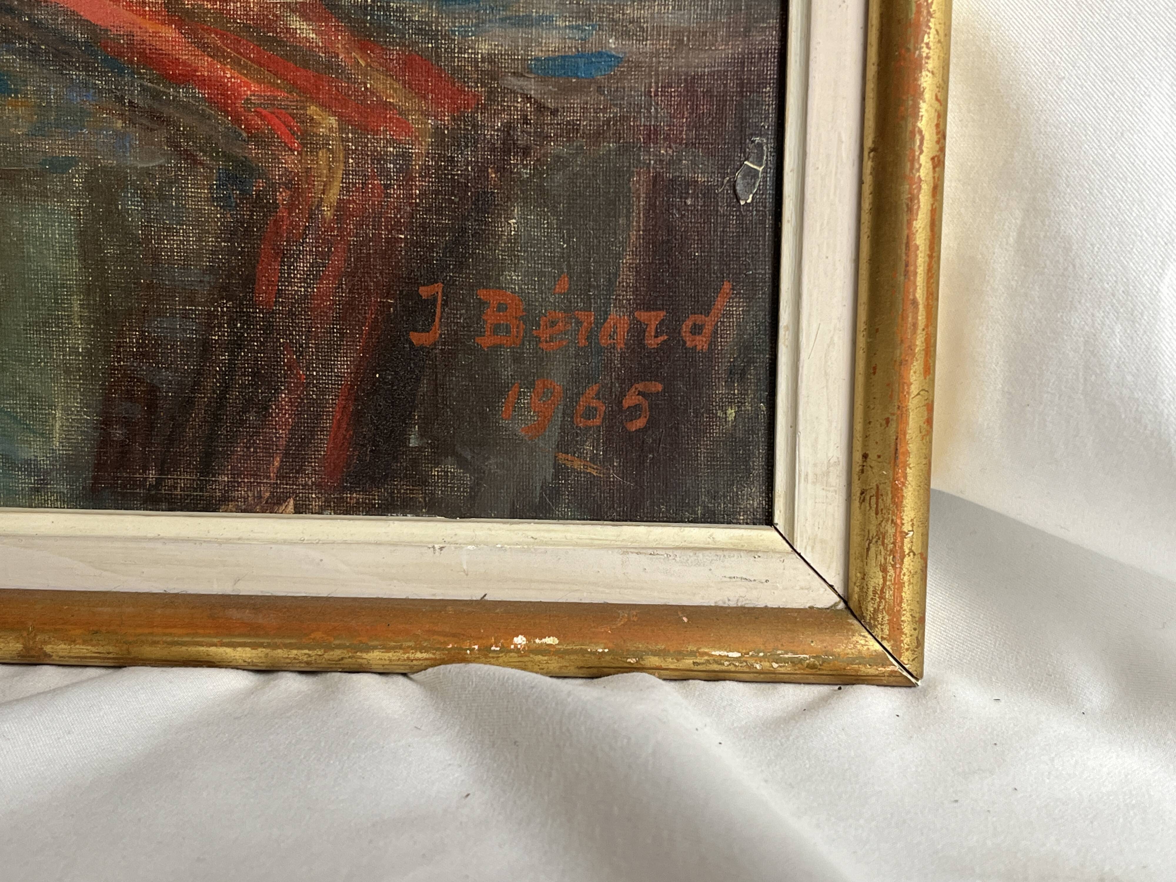 Oil on canvas still life with a red bouquet signed Bérard 20th century.