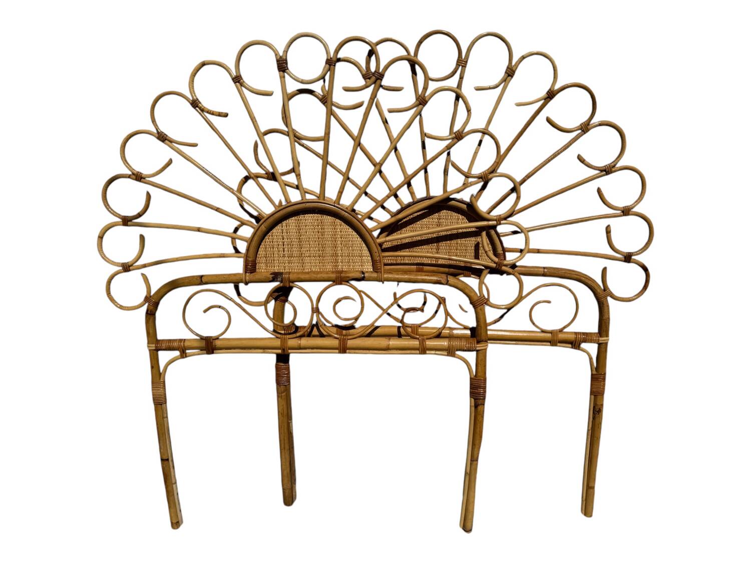 Bamboo and rattan headboard, handcrafted on the Côte d'Azur, 1960