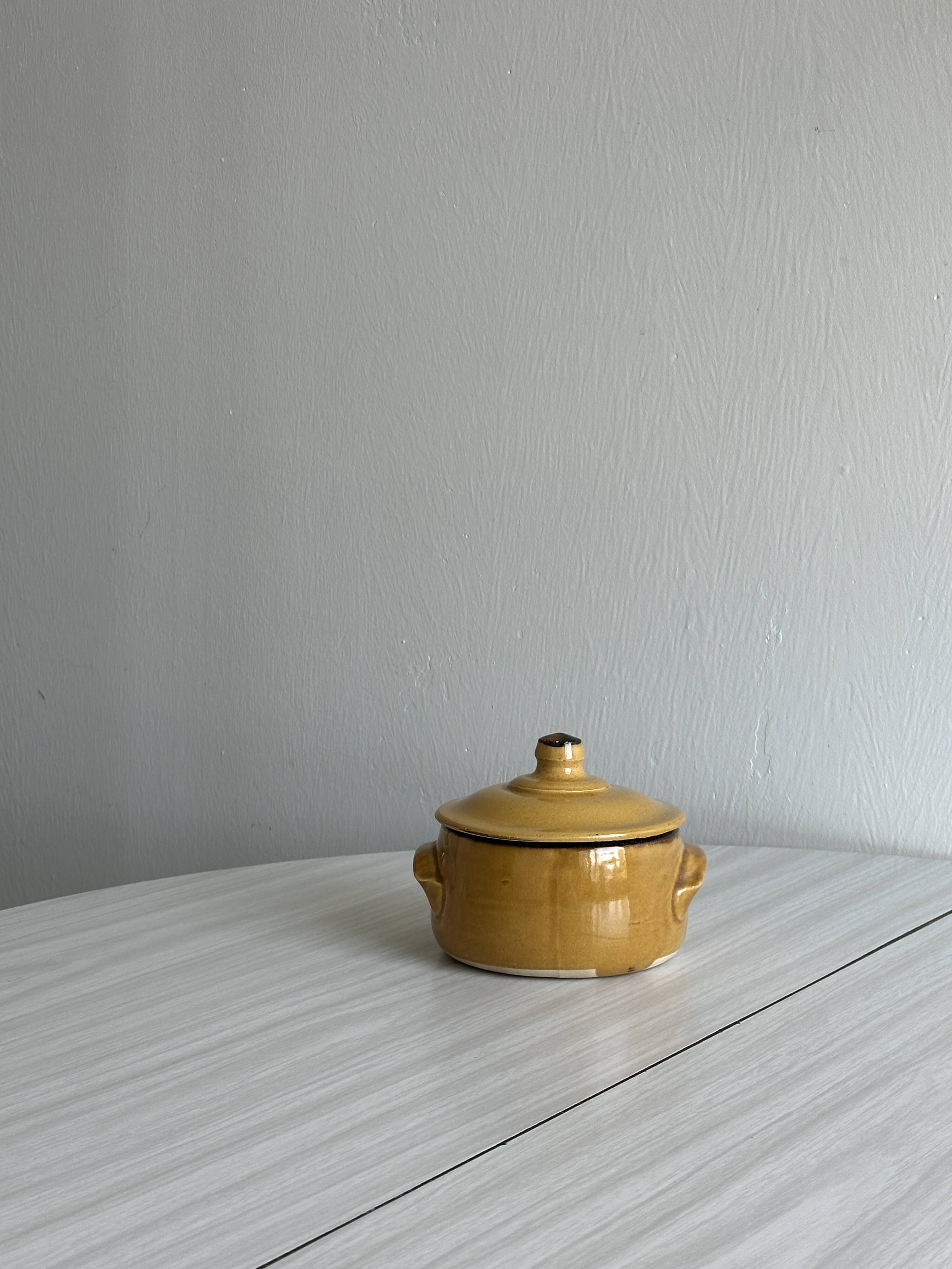 Yellow ceramic stoneware sugar bowl