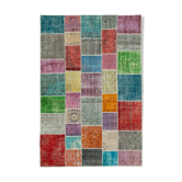 Hand-knotted turkish vintage 202 cm x 300 cm multicolor patchwork carpet