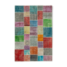 Tapis vintage turc noué à la main 202 cm x 300 cm patchwork multicolore