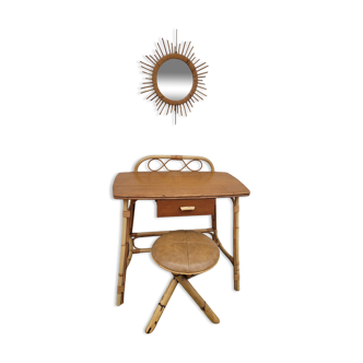 1950 vintage rattan dressing table with sun mirror