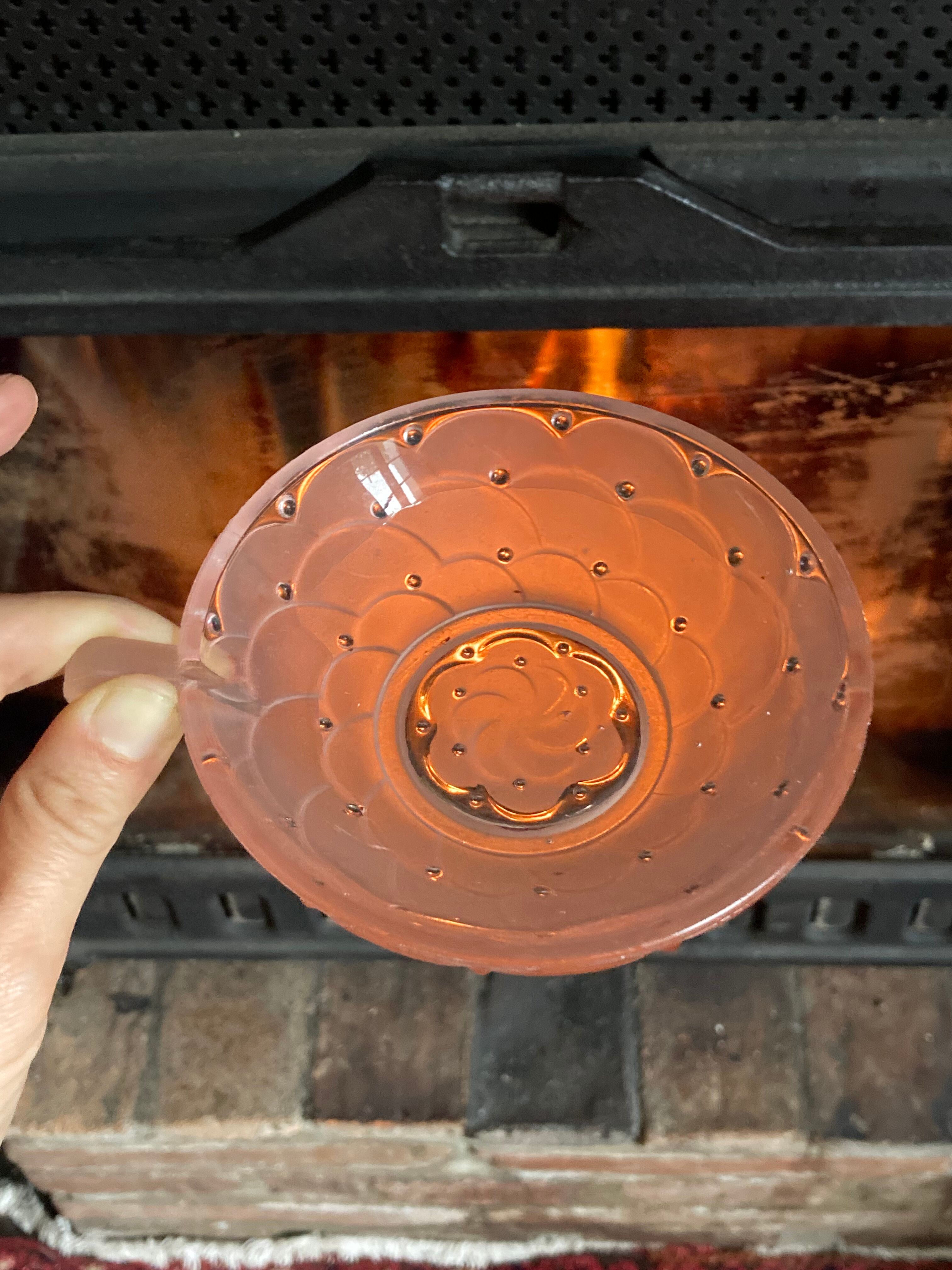 5 art deco cups pink old glass