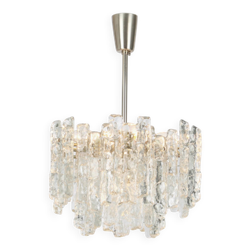 1 of 2 large ice glass chandeliers by Murano, Kalmar, Austria, 1960s
