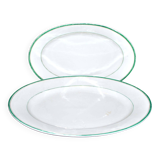 Limoges set of 2 old oval porcelain dishes with green and gold edging
