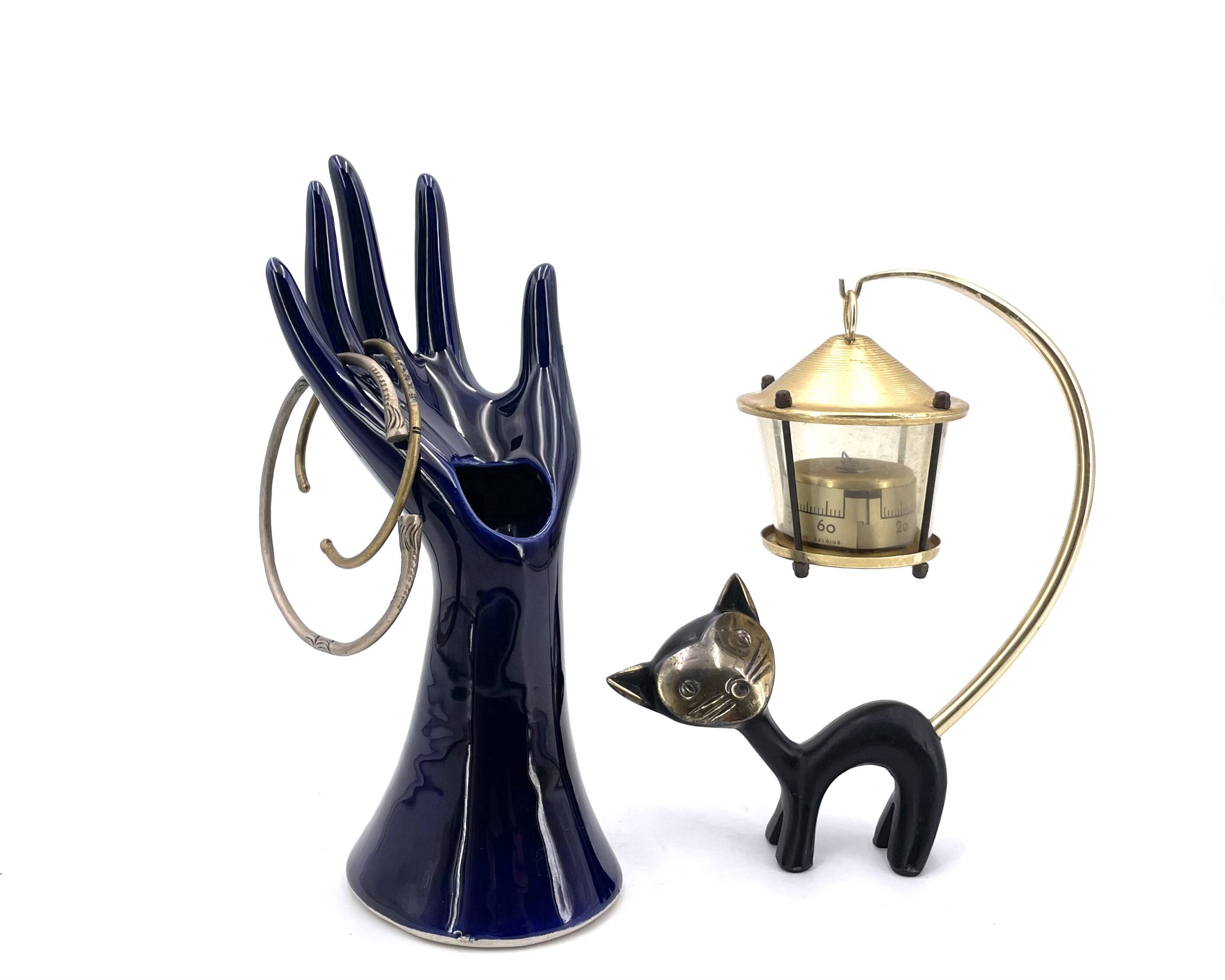 Main baguier vase en porcelaine bleu foncé, années 70
