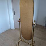 Grand miroir psyché laiton sur pied vintage, pivotant