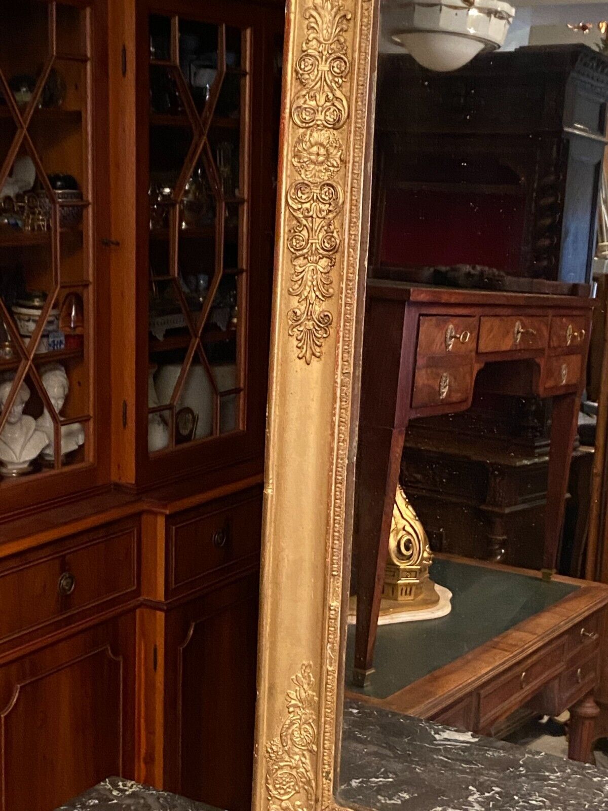 Large mirror fireplace mirror in wood and gilded stucco XIX Restoration