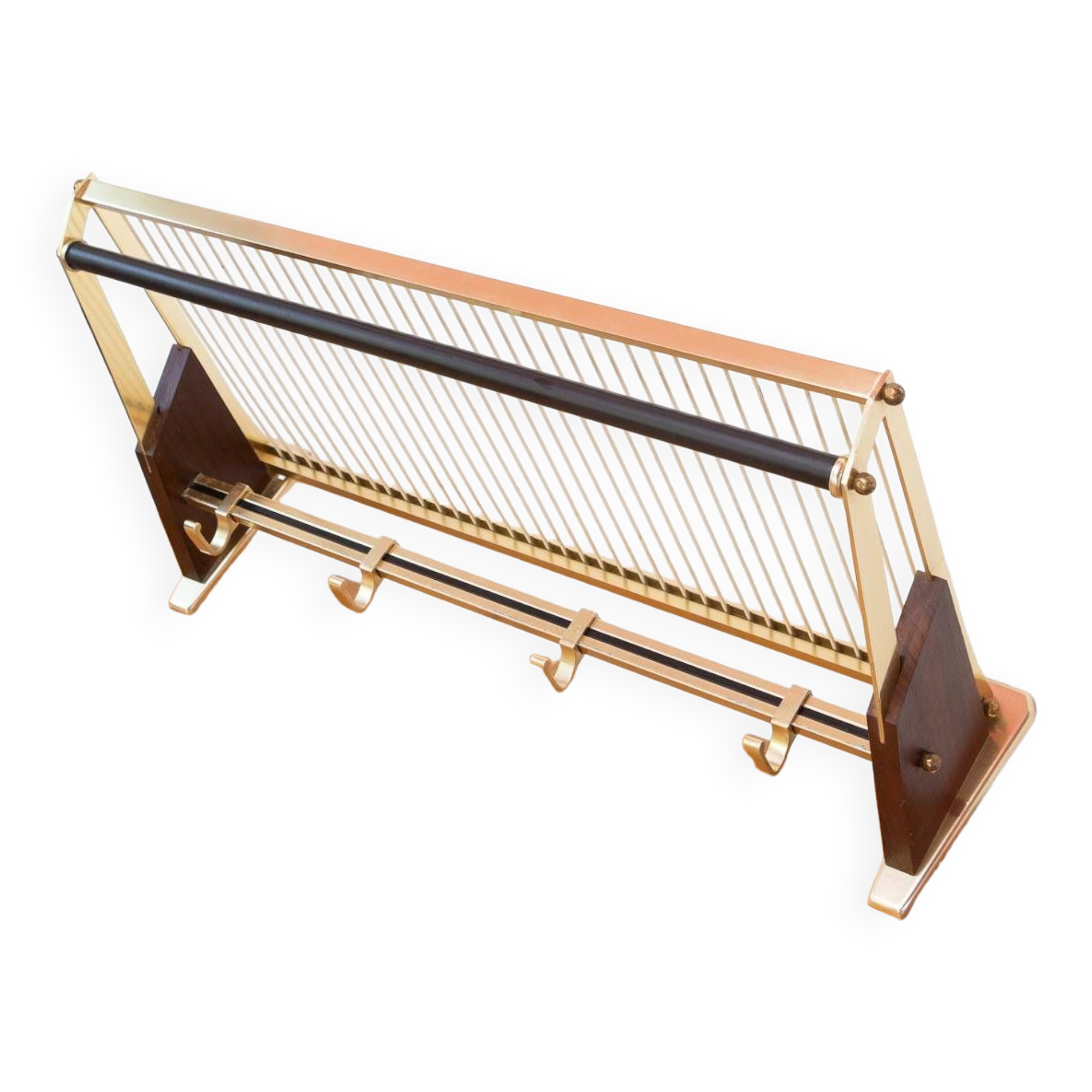 50s wall coat rack in wood and metal