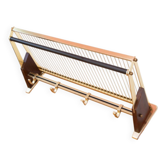 50s wall coat rack in wood and metal