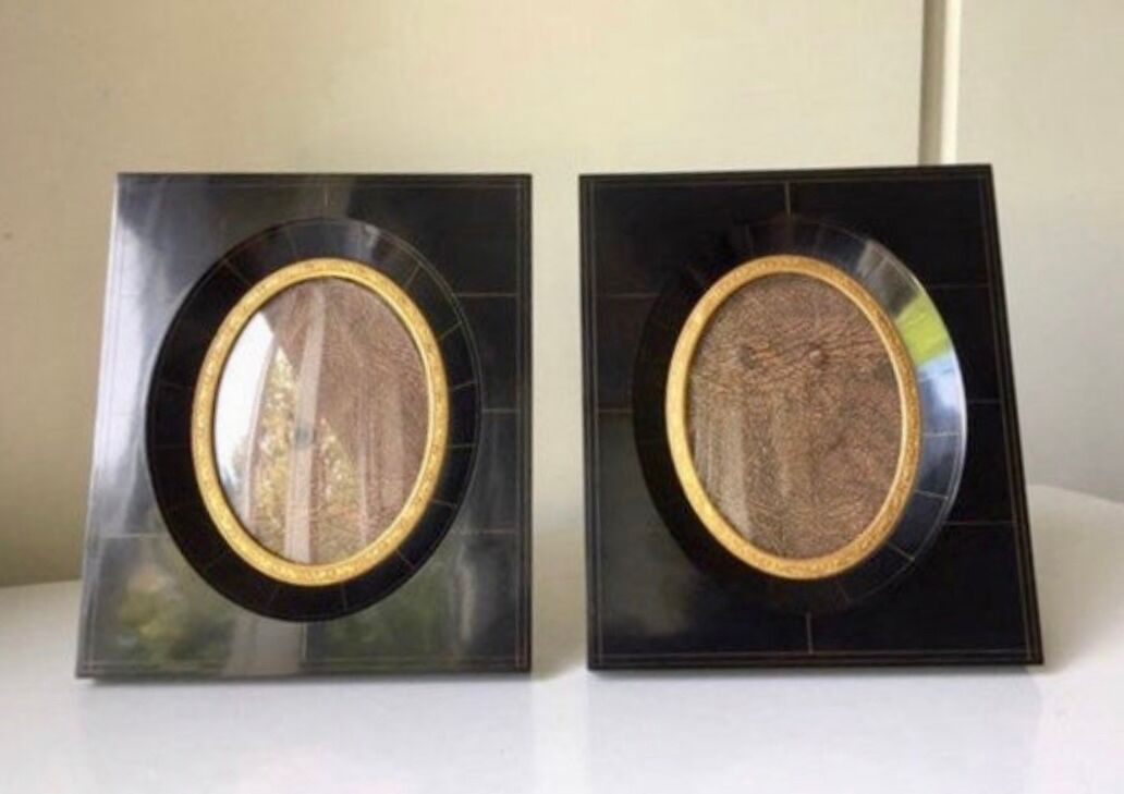 Pair black vintage bakelite frames 14.5 cm x 12.5 cm glass 8.5 cm x  6 cm