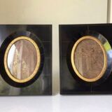 Paire cadres bakélite vintage noir 14,5 cm x 12,5 cm verre 8,5 cm x 6 cm